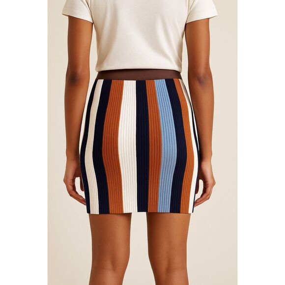 PH5 Striped Ribbed Knit Mini Skirt Brown Multicolor Size 5/US 2 - Picture 2 of 12